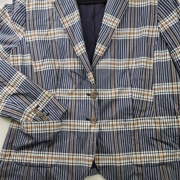 Pendleton Womens Navy Brown Plaid 2 Button Pockets Blazer Size 16 Academia - Picture 4 of 14